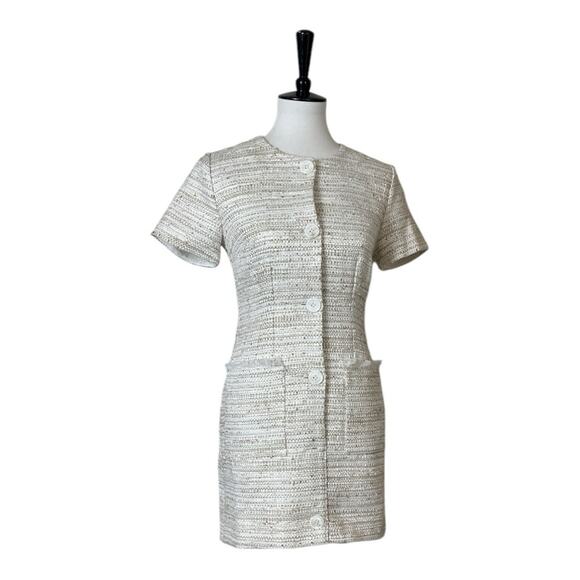 L'Academie Revolve NEW Cream Tweed Sheath Mini Dress Button Front Women Size XS - Picture 13 of 13